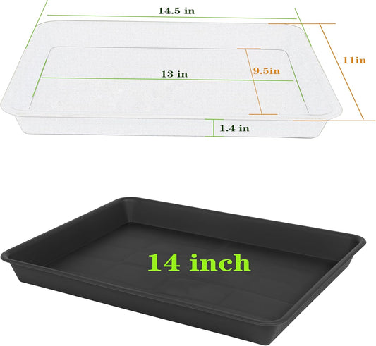 Plant Saucer Growing Trays, Seed Starter Tray, 14"x11", Heavy Sturdy Plastic Microgreens Saucers, Propagation Saucer Rectangular, Humidity Trays, Seedling Seed Starter Growing Tray