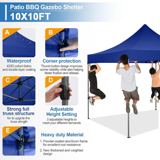 COBIZI 10x10 Pop Up Canopy Tent 10x10 Easy up Canopy, Heavy Duty Outdoor Canopy UPF 50+ All Weather Waterproof Instant Party Tents for Parties Gazebo with Handbag, Navy Blue(Windproof Upgraded)