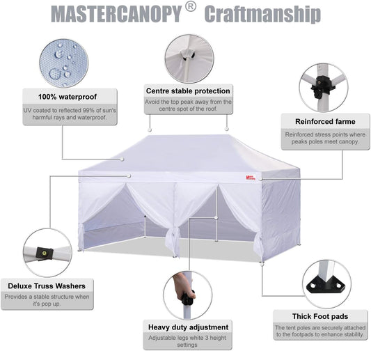 MASTERCANOPY Heavy Duty Pop-up Canopy Tent with Sidewalls (10x20,White)