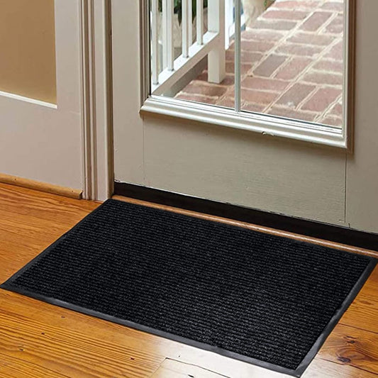 fani Heavy Duty Jet Black Striped Floor Door Mats Entryway Mats Outdoor Indoor Entrance Doormat Waterproof Low Profile Home Rug with Anti-Skid Rubber Back (Jet Black, 23" x 35")