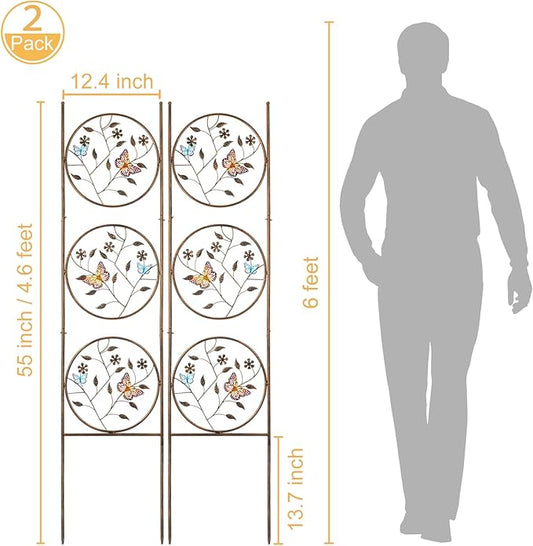 SUNNYPARK Set of 2 Butterfly Metal Garden Trellis for Climbing Plants, Decorative Vegetables Flowers Vine Trellis for Outdoor Patio 55'' H x 12.4'' W