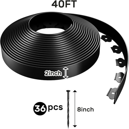 AGTEK Garden Edging 40FT Landscape Edging Kit 2 Inch Height Plastic Garden Border No Dig Lawn Border for Yard Flower Bed with 36 Stakes