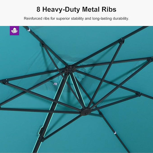 PURPLE LEAF 9' X 11.5' Patio Cantilever Umbrella Outdoor Rectangle Adjustable Offset Umbrellas with 360-degree Rotation and 8 Heavy Duty Metal Ribs for Garden Deck Pool Turquoise Blue
