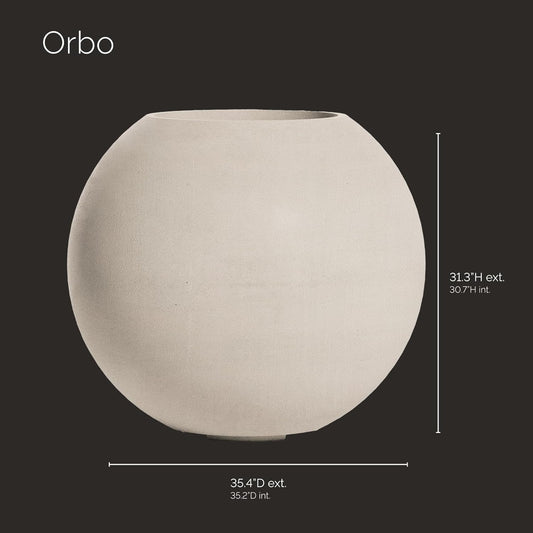 Orbo Large Planter – Fiberglass Indoor/Outdoor and Weather-Resistant Globe Planter (Sand Stone, 35.4" D x 31.3" H)