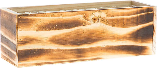 Wooden Planter Box, Rustic Barn Wood/Whitewash with Plastic Liner l Garden Decor l Restaurant and Wedding Decorations l Table Centerpiece (12x4 Set of 4, Burned Wood)