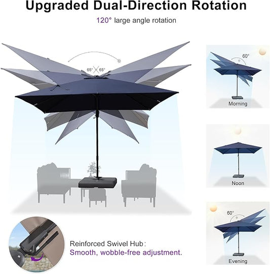 PURPLE LEAF 10' X 10' Swivel Outdoor Patio Aluminum Umbrella with Base Left-right Tilting Cantilever Offset Umbrella with UV Resistant Heavy Duty Fabric for Deck Pool Patio Backyard, Ocean Slate