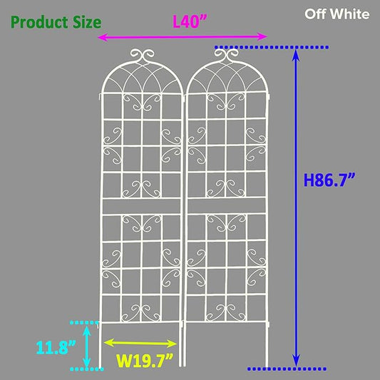 2 Pack Metal Garden Trellis 86.7" H Cream White Garden Fence Rustproof Trellis for Climbing Plants Support Roses Flower Outdoor Lawn, White Tall