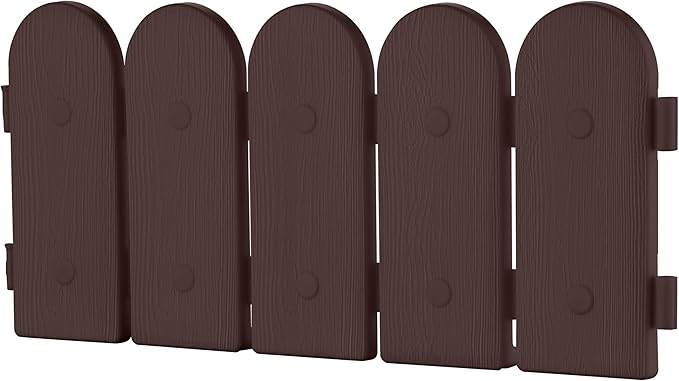 Evelyne Garden Border Plastic Edging: Wooden Fence Design - 16pcs Brown Yard Landscaping Fence Liner Lawn Edge Barrier - 20ft Kit of Decorative Lawn Panels Elements -Landscaping Edging-GMT-10374-A16