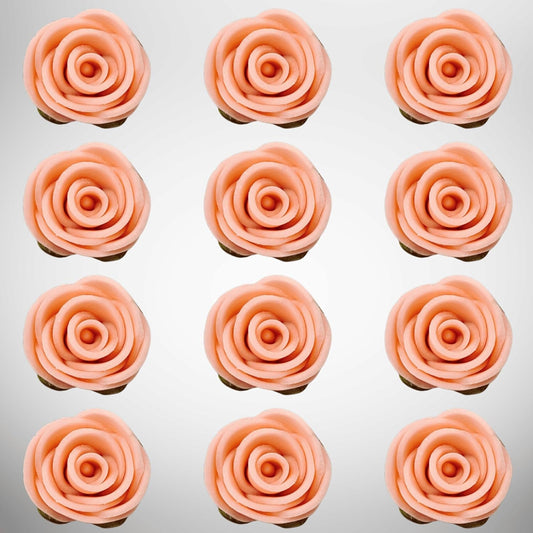 Confect Edible Rose Cake Toppers | Cupcakes & Doughnut Toppers | Roses for Cake Decorations | Edible Pretty Peach Pearl Roses - Vegan, Gluten-Free, Nut-Free, Dairy-Free, Palm Oil-Free -Pack of 12