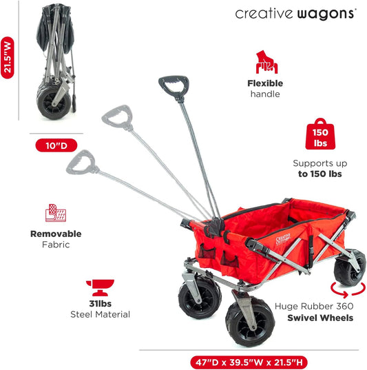 Creative Outdoor Push Pull Stroller Wagon, Beach Hauler XXL with Canopy, Collapsible and Portable Heavy Duty Folding Cart, Supports up to 200lbs Weight Capacity, Giant 10" Wheels