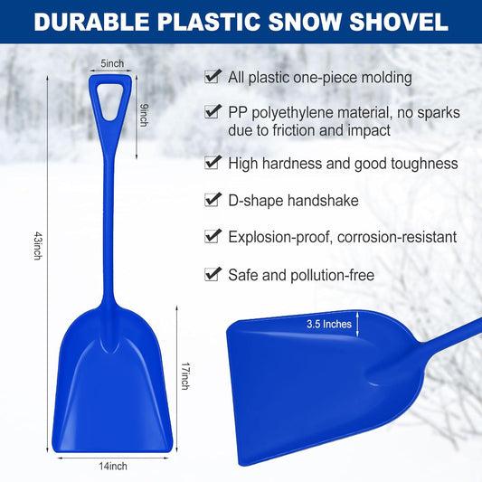 Frienda 3 Pieces Plastic Snow Shovel 43 x 14 Inches Heavy Duty Hygienic Shovel with D Shaped Grip Handle Large Durable Seamless Snow Scoop for Kitchen Gardening (Orange,Blue,Black)