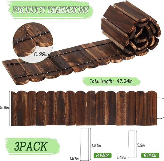 Wood Garden Edging 3 Pack 5.9" H × 47" L Flexible Wooden Garden Fence, Decorative Landscape Edging Border for Flower Beds, Lawns, Pathway, Yard
