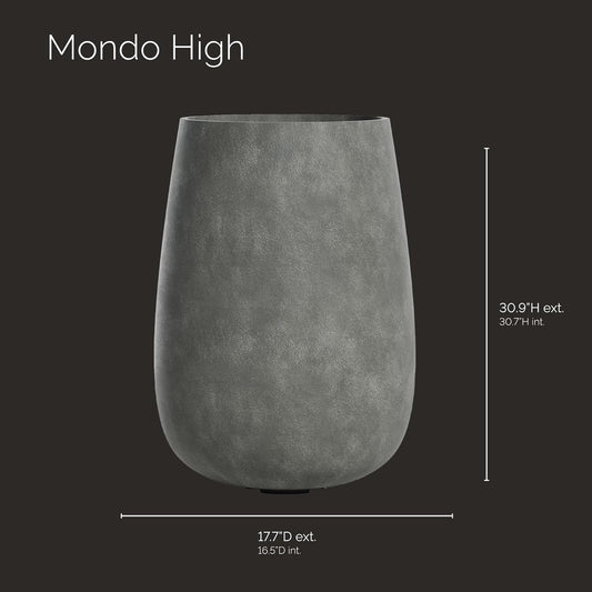 Mondo High Tall Planter – Grey Stone Finish – Fiberglass Indoor/Outdoor and Weather-Resistant Round Planter (17.7" D x 30.9" H Exterior, 16.5" D x 30.7" H Interior)