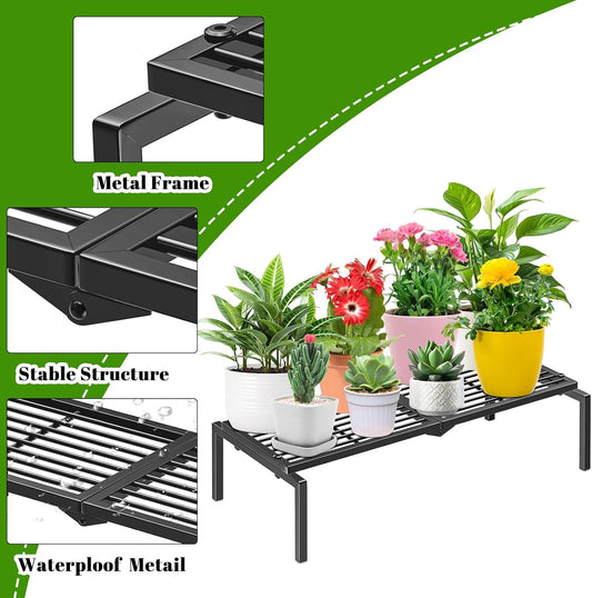 1 Tier Metal Plant Stand Indoor Outdoor, Potted Multiple Flower Pot Holder Rack Plant Shelf, Heavy Duty Planter Display Shelving for Patio Balcony Garden Living Room Decorative (Black)