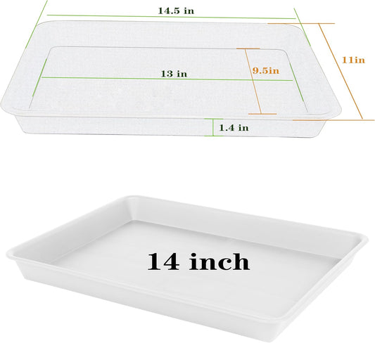 Plant Saucer Growing Trays, Seed Starter Tray, 14"x11", Heavy Sturdy Plastic Microgreens Tray, Propagation Tray Rectangular, Humidity Tray, Seedling Tray, Seed Starter Growing Tray