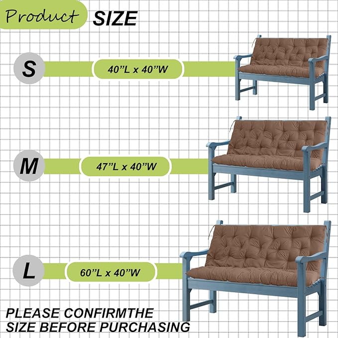 Swing Replacement Cushions with Backrest, 2 or 3 Seater Waterproof Non-Slip Overstuffed Swing Pad, Indoor/Outdoor Bench Cushion for Porch Chair Swings Garden Furniture(Brown 40 * 40 in)