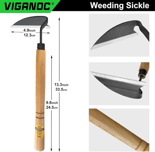 Japanese Wide Blade Garden Tool - Premium Quality Hand Hoes/Weeding Sickle is Very Sharp for Quick Work