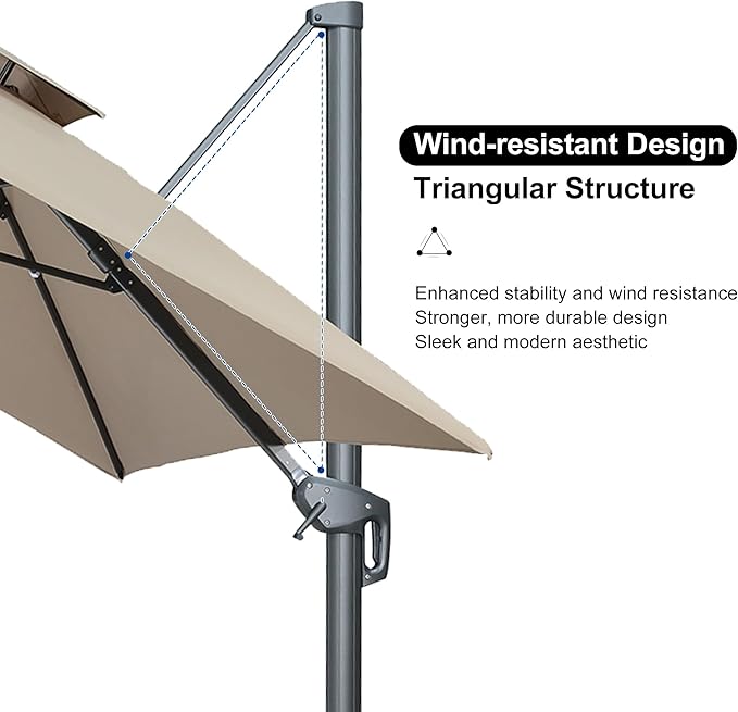 PURPLE LEAF 10' x 13' Cantilever Patio Umbrella Outdoor Umbrella with 330lbs Base Large Rectangular Windproof Offset Umbrella for Pool Deck Garden, Sand Dune