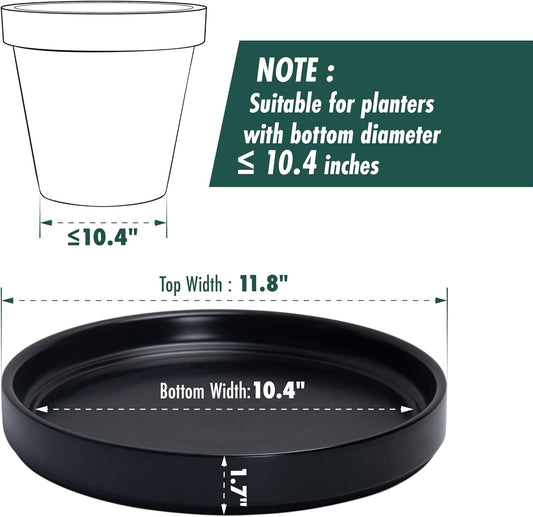 D'vine Dev Modern Round 10.4 Inch Ceramic Plant Pot Saucer, Planter Pot Drainage Tray for Indoor Plants, Matte Black, 97-T-B-5