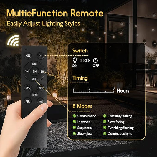S14 Solar String Lights Outdoor with Remote 60 FT, USB & Solar Dual Charging, Waterproof, 8 Modes 3 Timers, 20+2 LED Shatterproof Bulbs, Dimmable Solar Light for Camping Backyard Bistro Porch Garden