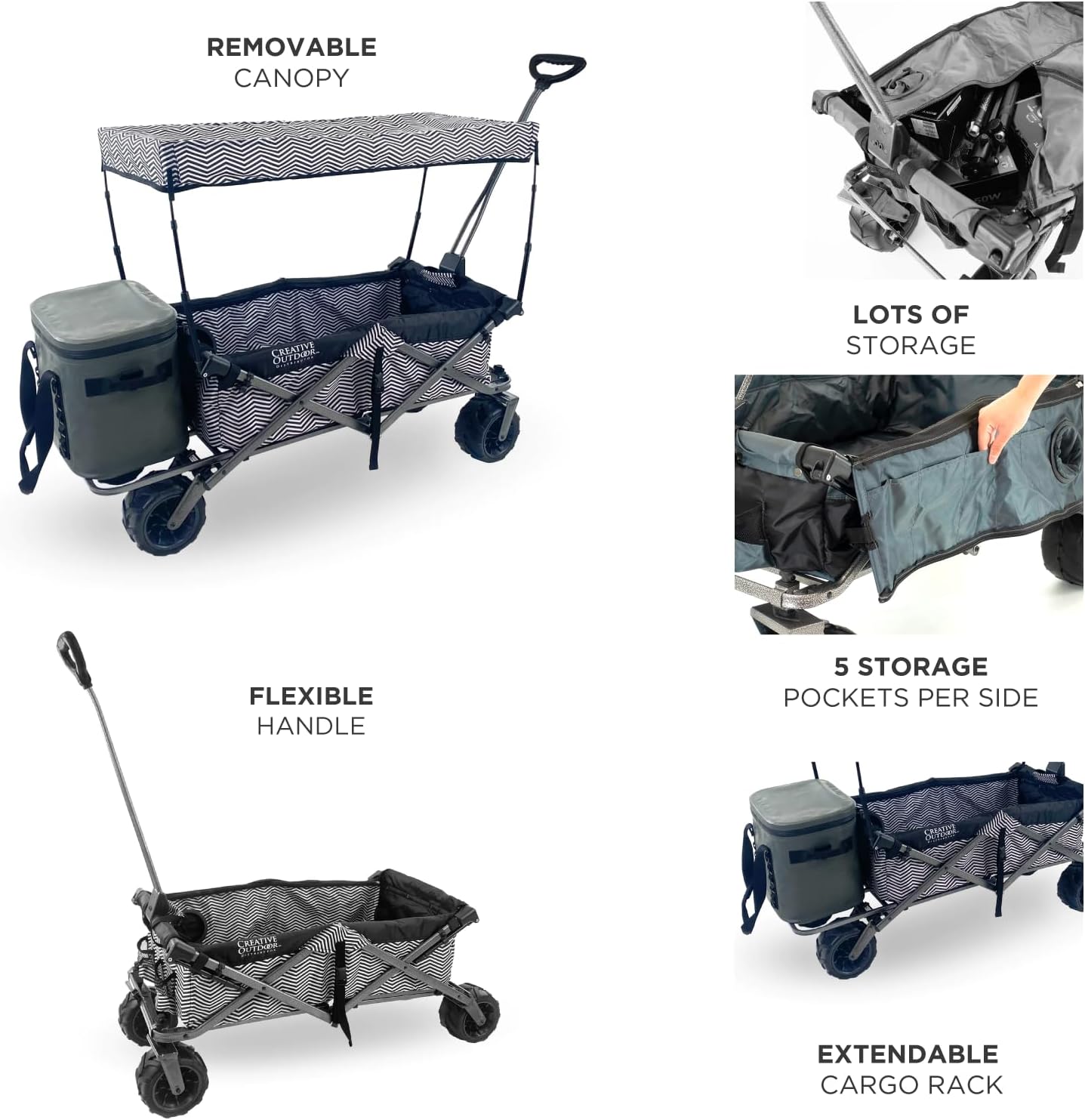 Creative Outdoor All-Terrain Deluxe Wagon | 360 Swivel All Terrain Wheels | Great for Beach, Park, Garden & Tailgate | Multiple Color Options