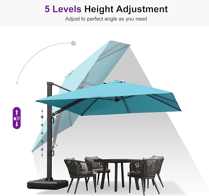 PURPLE LEAF 9' X 12' Rectangle Patio Umbrella with Base Large Cantilever Outdoor Umbrella Offset Umbrella with 360-degree Rotation Garden for Deck Backyard Pool Turquiose