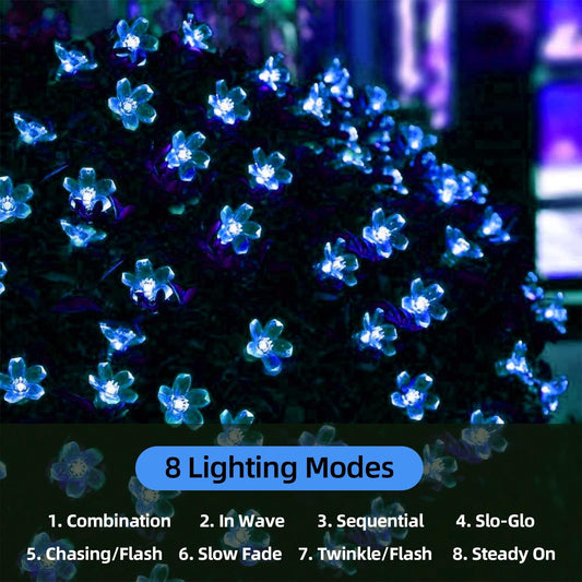 ITICdecor Outdoor Solar Flower String Lights Waterproof 50 LED Fairy Light Decorations for Christmas Tree Garden Patio Fence Yard Spring (Blue)