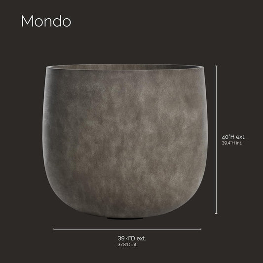 Mondo Large Planter – River Stone Finish – Fiberglass Indoor/Outdoor and Weather-Resistant Round Planter (39.4" D x 39.4" H Exterior, 37.8" D x 39.4" H Interior)