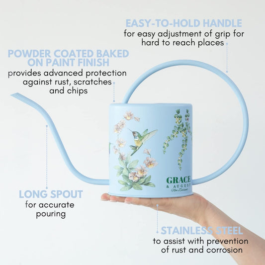 Watering Can for Indoor Plants - House Plant Watering can - Colorful, Decorative Indoor Water can for Plants - Metal Indoor Watering can with Long Spout - 1.5L 51floz 0.4 Gallon(Hummingbird Blue)