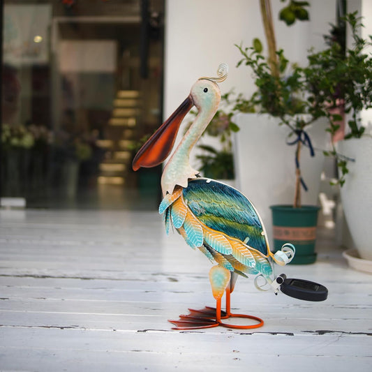 HONGLAND Solar Metal Pelican Statues Garden Sculpture & Statues, Glass Outdoor Pelican Yard Art Coastal Ocean Bird Decor Lawn Ornament for Backyard Porch Patio Decor(19 Inch)