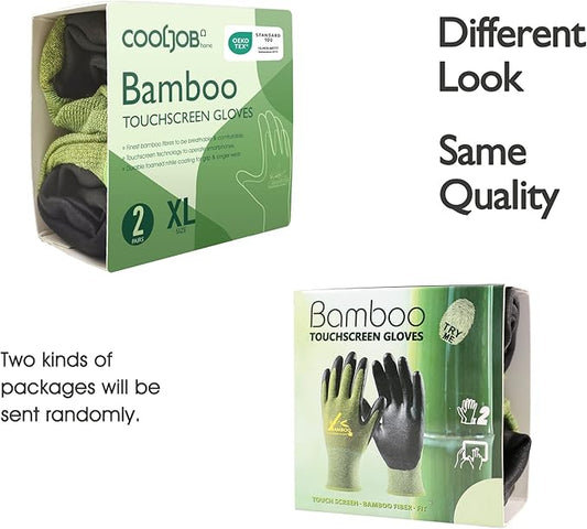 COOLJOB 2 Pairs Gardening Gloves for Women and Men, Bamboo Working Gloves Touchscreen, Grippy Nitrile Rubber Coated Work Gloves, Green/Black, X-Large Size (2 Pairs XL)