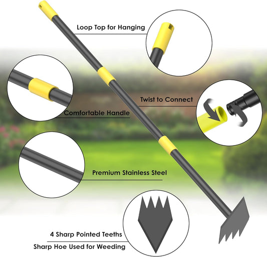 Dual Headed Weeding Tool, Long Handle for Loosening Soil Weeding Digging with Heavy Duty Stainless Steel Manual Weeder Hoe Garden Tool 17-45 inch Metal Black