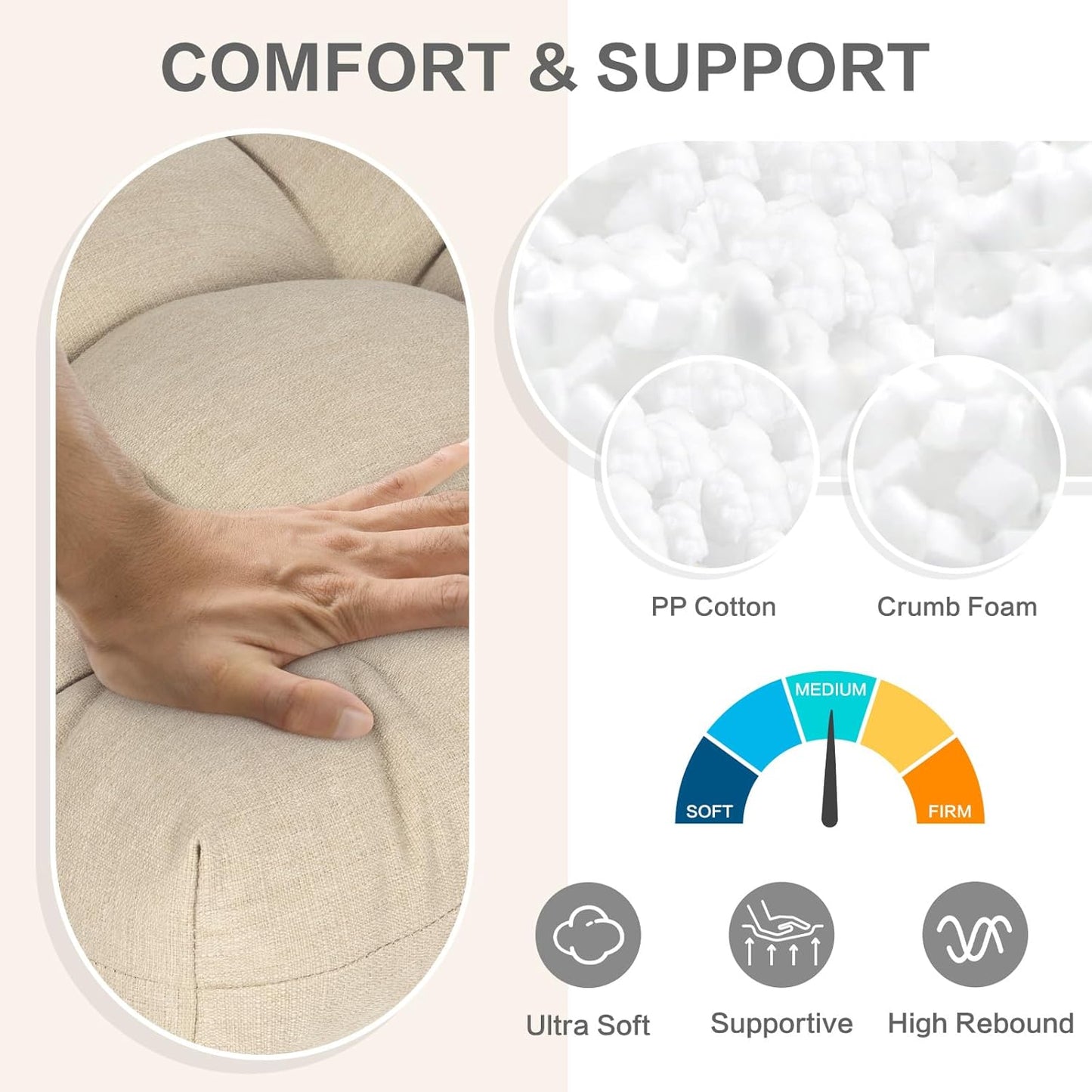 Aoodor 19" x 19" x 5" Tufted Outdoor Chair Cushions, Water Resistant & Fade Resistant Polyester Dining Chair Pads with 2 Straps for Patio Furniture, Set of 2