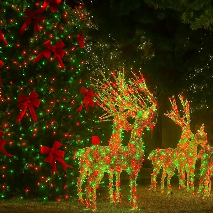 4 Pack 180FT Solar Christmas Lights Outdoor Waterproof, Super Bright 320 LED Solar String Lights with 8 Lighting Modes, Green Wire Twinkle Tree Light for Outside Xmas Party Decorations (Red and Green)