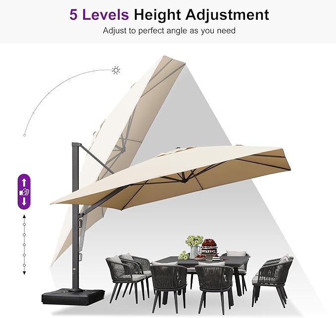 PURPLE LEAF 12 FT Square Patio Umbrella with Base Large Offset Hanging Outdoor Cantilever Umbrella Included Base for Garden Deck Backyard Pool Beige