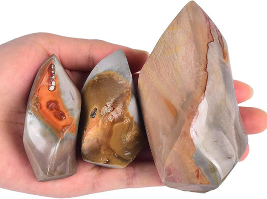 AMOYSTONE Polychrome Jasper Flame Shaped Stone Towers Obelisk Natural Healing Crystal Quartz Reiki Energy Decoration Home Office 1.0 Pound