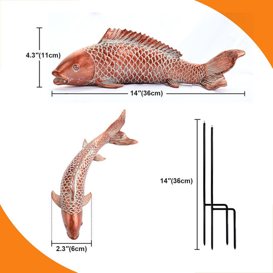Garden Statues Koi Fish Decor, Garden Fish Pond Statues, Set of 2 Antique Copper Koi Art Sculptures for Outdoors Patio Backyard Lawn Yard Decoration, Japanese Garden Decor, Best Gifts