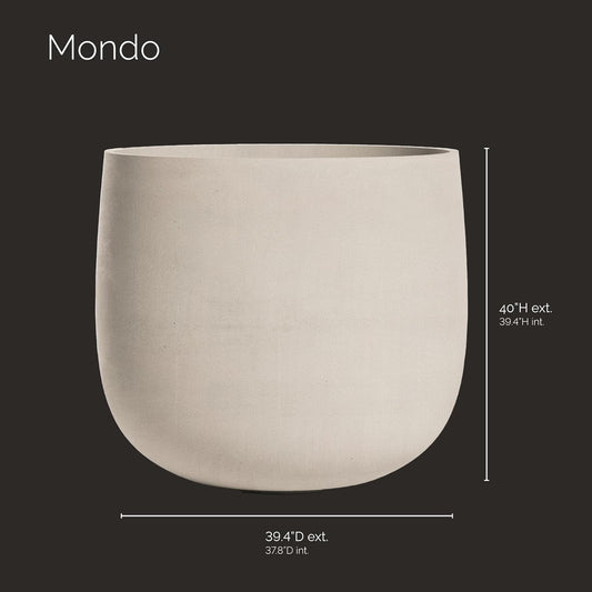 Mondo Large Planter – Sand Stone Finish – Fiberglass Indoor/Outdoor and Weather-Resistant Round Planter (39.4" D x 40" H Exterior, 37.8" D x 39.4" H Interior)