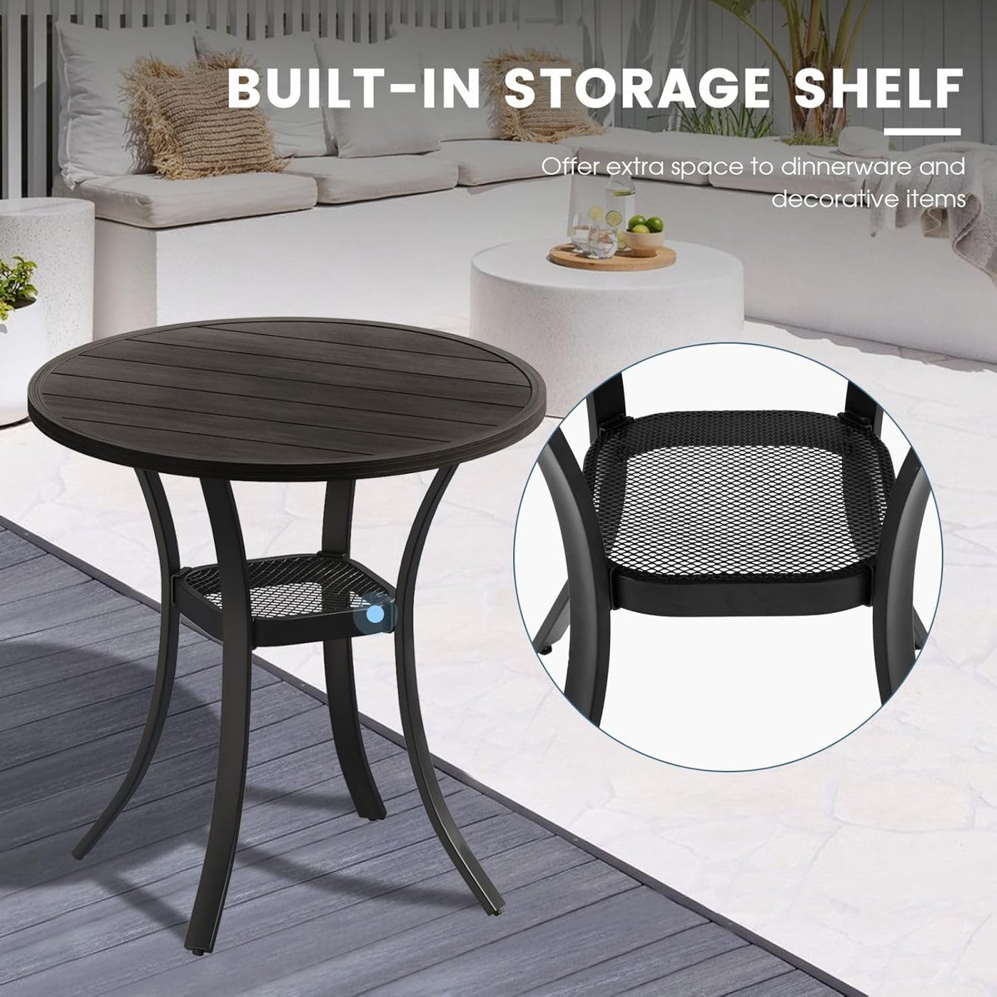 DIFY 27.6" Round Patio Dining Table, Outdoor Bistro Table with Rust Resistant Metal Frame, Ideal for Lawn, Backyard and Deck, Dark Grey