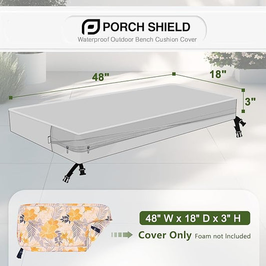 Porch Shield Outdoor Bench Cushion Cover – Waterproof Swing Cushion Cover for Patio Furniture Loveseat (Not Insert) Summer Blossom 48" W x 18" D x 3" H