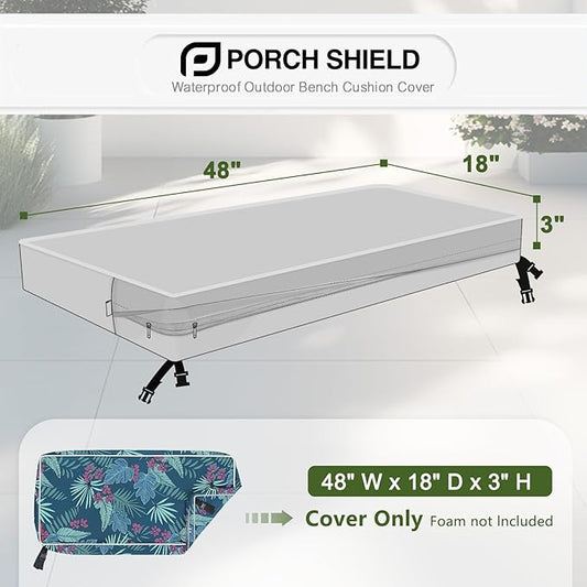 Porch Shield Outdoor Bench Cushion Cover – Waterproof Swing Cushion Cover for Patio Furniture Loveseat (Not Insert) Palm Leaf 48" W x 18" D x 3" H