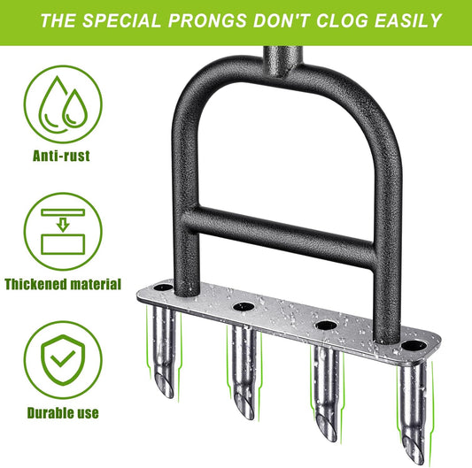 Dolibest Lawn Coring Aerator, Manual Lawn Aerator, 4 Stainless Stee Corer Plug Aerator with Soft Rubber Grip, Pre-Assembled Manual Grass Aerating Tool & Cleaning Hand Tool for Improving Lawn Health