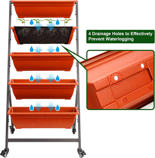 EDOSTORY 4.5 FT Height Vertical Garden Planter Removable Brick Red Raised Bed Box with 5 Container Boxes,Digging Claw Gloves,Trowel,Purning Shears for Outdoor Vegetables Flowers