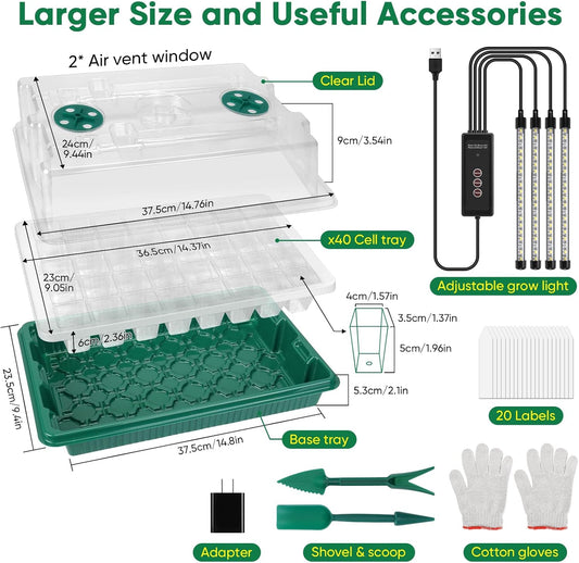 BlumWay Seed Starter Tray with Grow Light,4 Pack 160 Cells Seedling Tray with Humidity Dome/Indoor Grow Kit for Deep-Rooted Seedlings,Adjustable/Timed Light Plant Starter Set