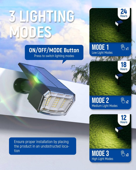 Solar spotlights Outdoor 63 LED 3 Lighting Modes, IP65 Waterproof Lighten Yard Garden House Garage Pathway for Christmas Decorations-6 Pack