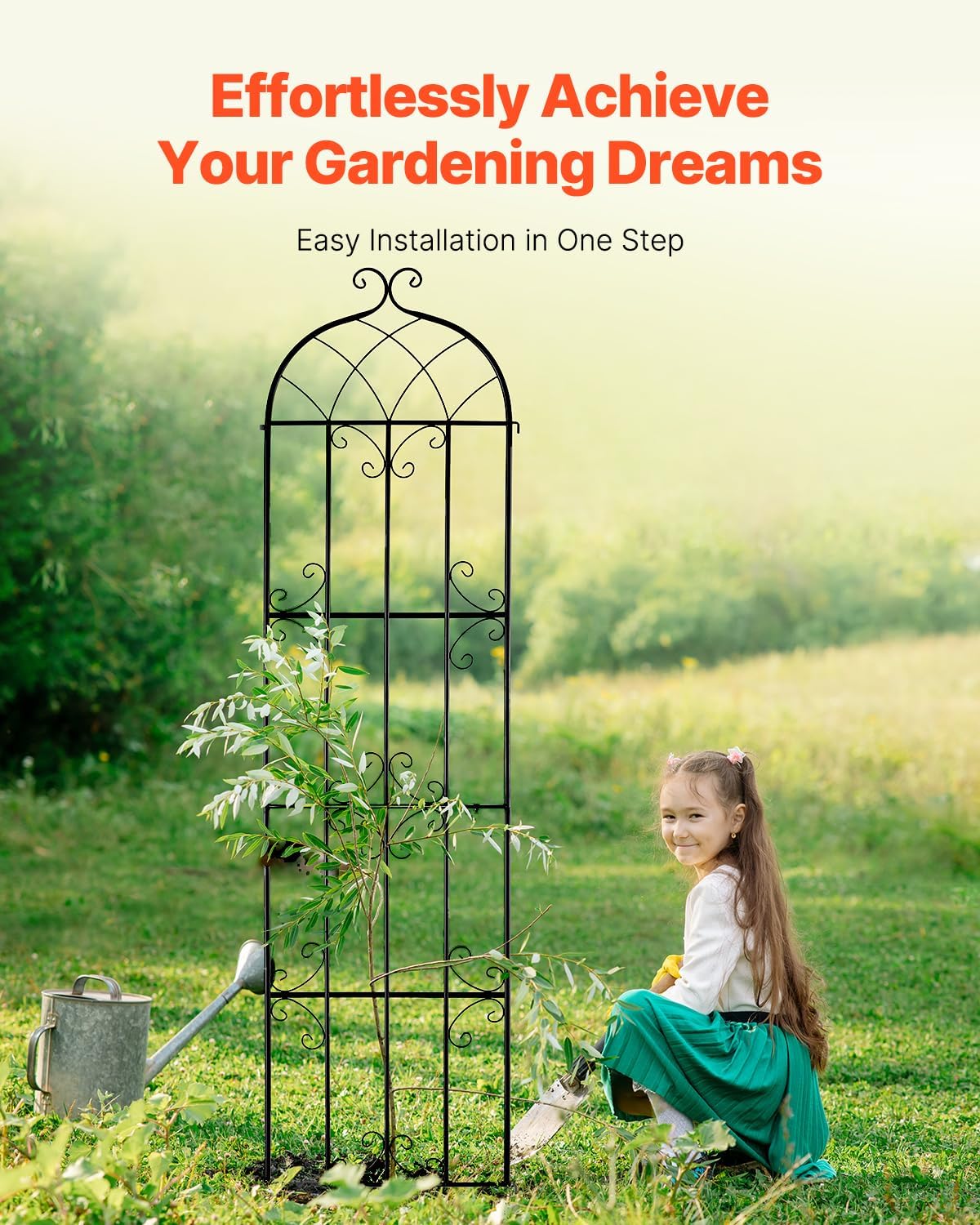 VEVOR Garden Trellis for Climbing Plants, 87 x 20 in, 4 Packs Rustproof Metal Garden Flower Rose Trellis, Outdoor Climbing Clematis Trellis Cucumbers Support for Courtyards Lawns