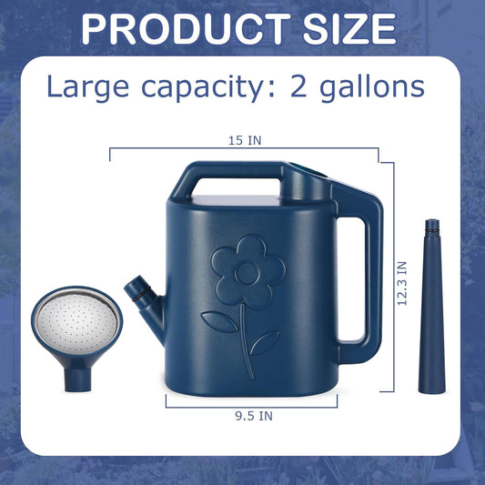 2 Gallon Watering Can for Indoor Plants, Garden Watering Cans for Outdoor Plant House Flower, Modern Plant Watering Can Large Long Spout with Sprinkler Head