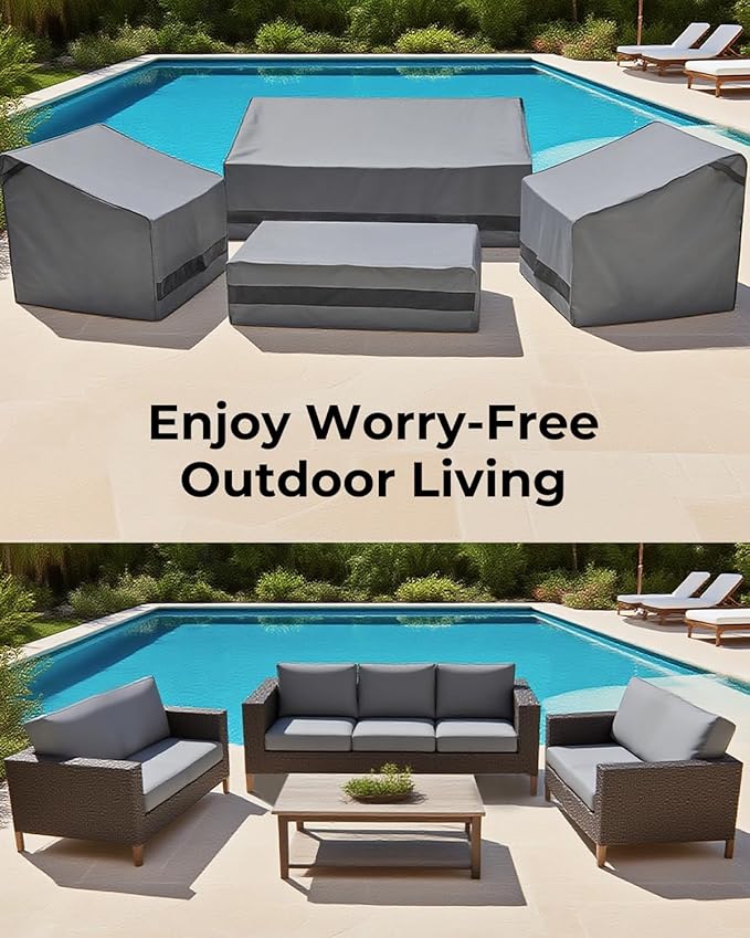 loriano Patio Furniture Cover Set, 4 Piece Outdoor Furniture Cover Waterproof, 600D Heavy Duty Lawn Patio Set Covers (Large, Grey)