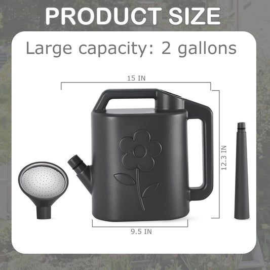 2 Gallon Watering Can for Indoor Plants, Garden Watering Cans for Outdoor Plant House Flower, Modern Plant Watering Can Large Long Spout with Sprinkler Head