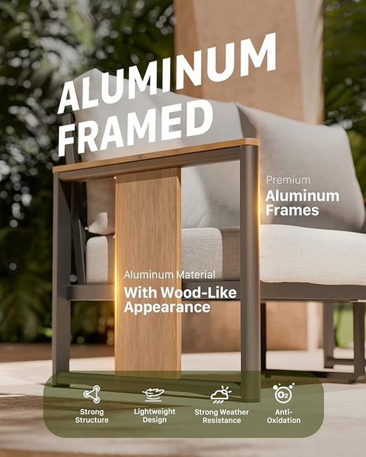 ZANDOR Aluminum Outdoor Patio Furniture Set – 2 Pcs Armchair with Washable Thick Cushions,All-Weather Modern Metal Furniture for Garden,Backyard,Porch,Grey